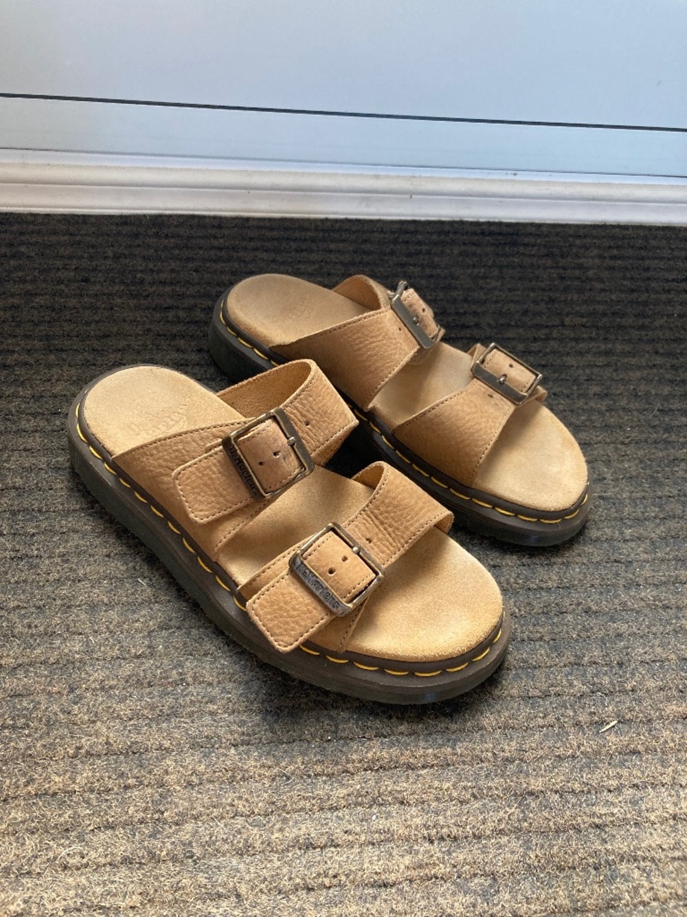 TAN JOSEF SUEDE SLIDE SANDALS